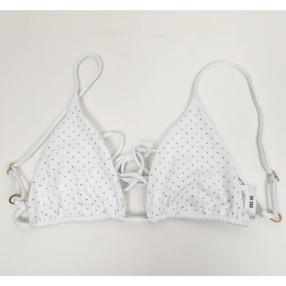 L*Space Kara Studded Bikini Top in White Size Medium NWT Triangle - Picture 2 of 6
